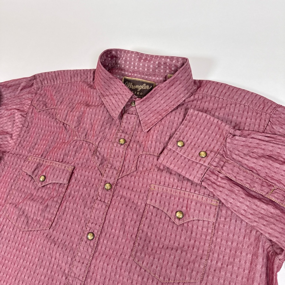 Wrangler Shirt‎ Mens XL Maroon Dobby Retro Western Snap Front Cowboy Rodeo